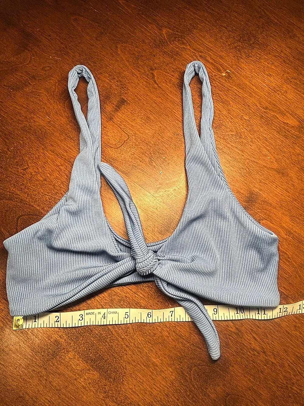 Zaful Ribbed Knot Bikini Top Blue US 4-6